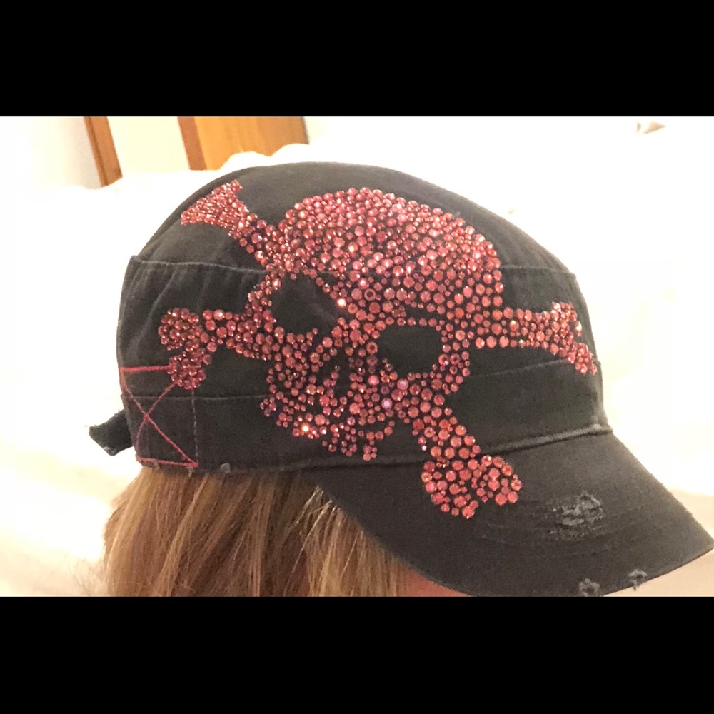 Pink rhinestone skull hat